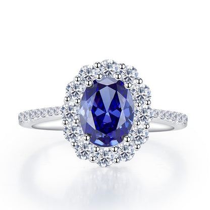 Classic Synthetic Sapphire Oval Zircon Ring