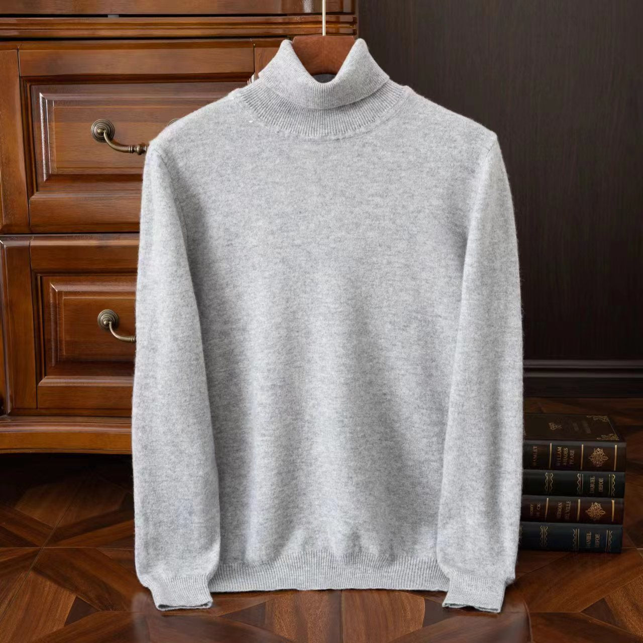 Classic versatile thick wool sweater with round V-neck