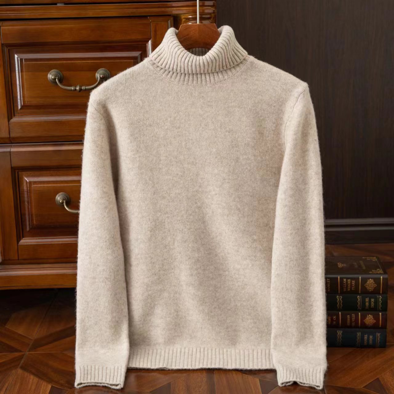 Classic versatile thick wool sweater with round V-neck