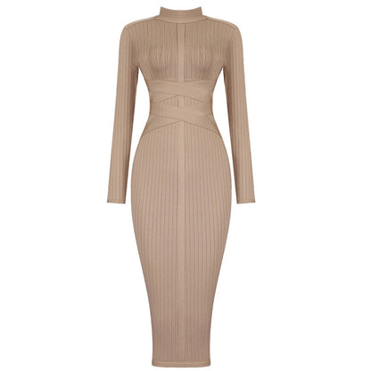 Clothing Long-Sleeved Hip-Hugging Tight Sexy Stretch Dress
