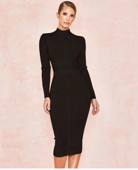Clothing Long-Sleeved Hip-Hugging Tight Sexy Stretch Dress