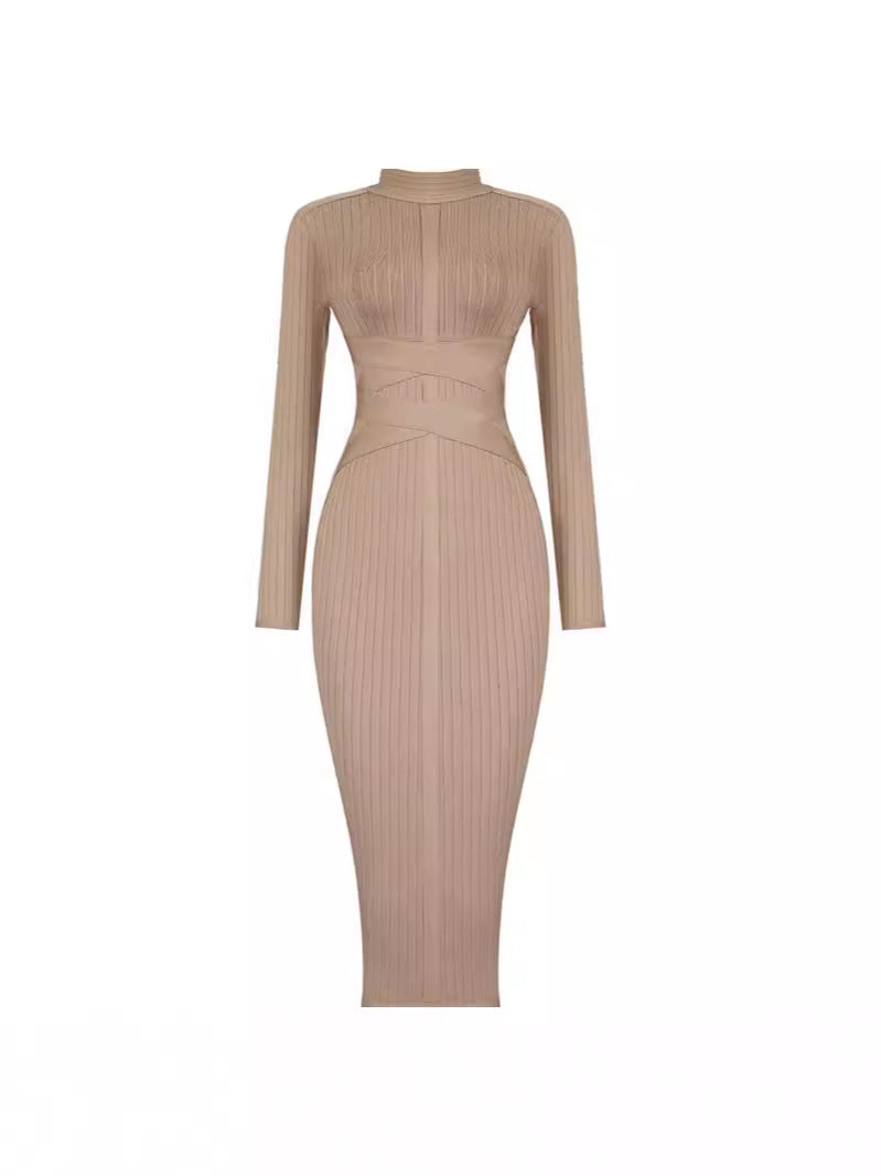 Clothing Long-Sleeved Hip-Hugging Tight Sexy Stretch Dress