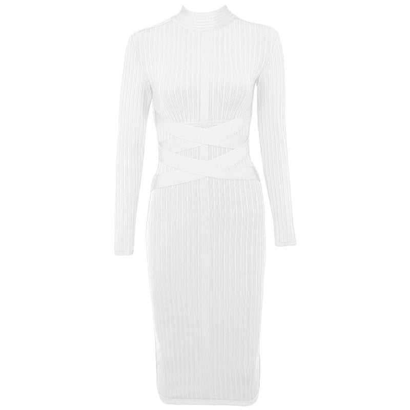 Clothing Long-Sleeved Hip-Hugging Tight Sexy Stretch Dress