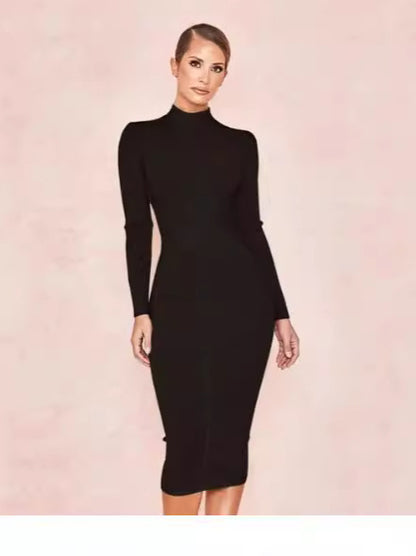 Clothing Long-Sleeved Hip-Hugging Tight Sexy Stretch Dress