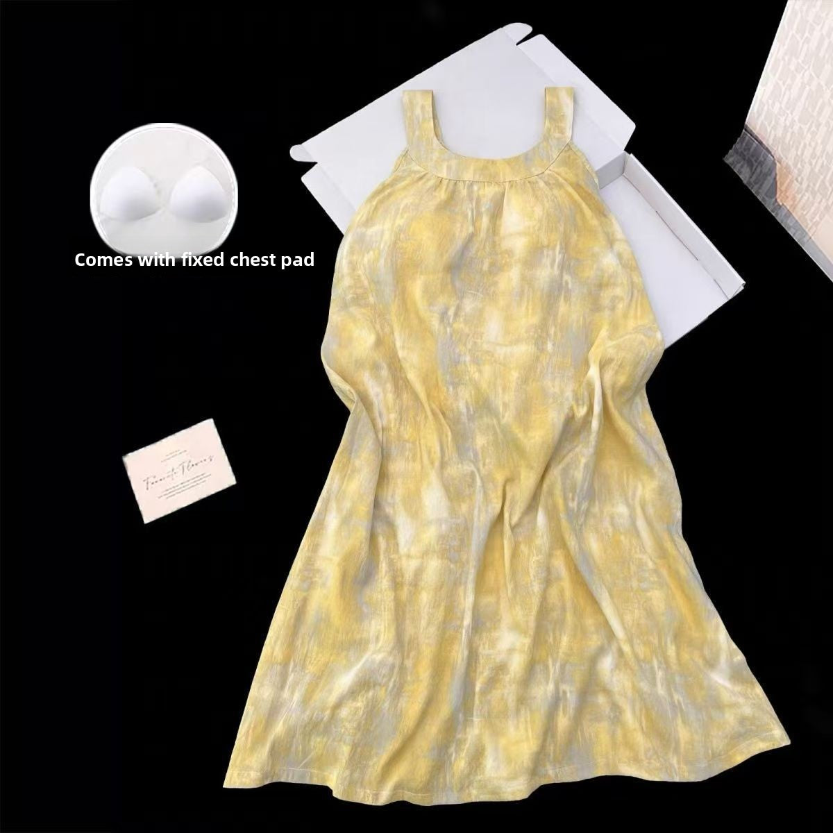 Cloud Cotton Suspender Nightgown with Breast Pads