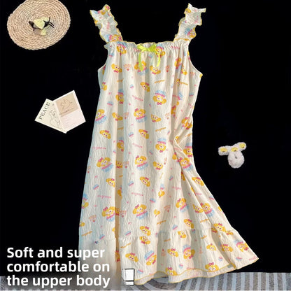 Cloud Cotton Suspender Nightgown with Breast Pads