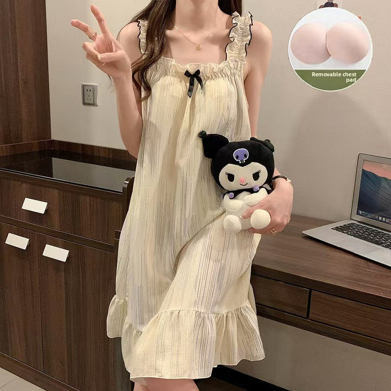 Cloud Cotton Suspender Nightgown with Breast Pads