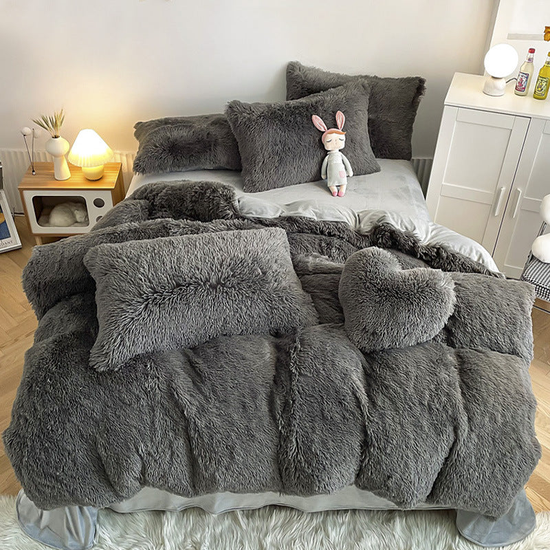 Cloud Mink Long-Haired Four-Piece Set, Thickened and Warm