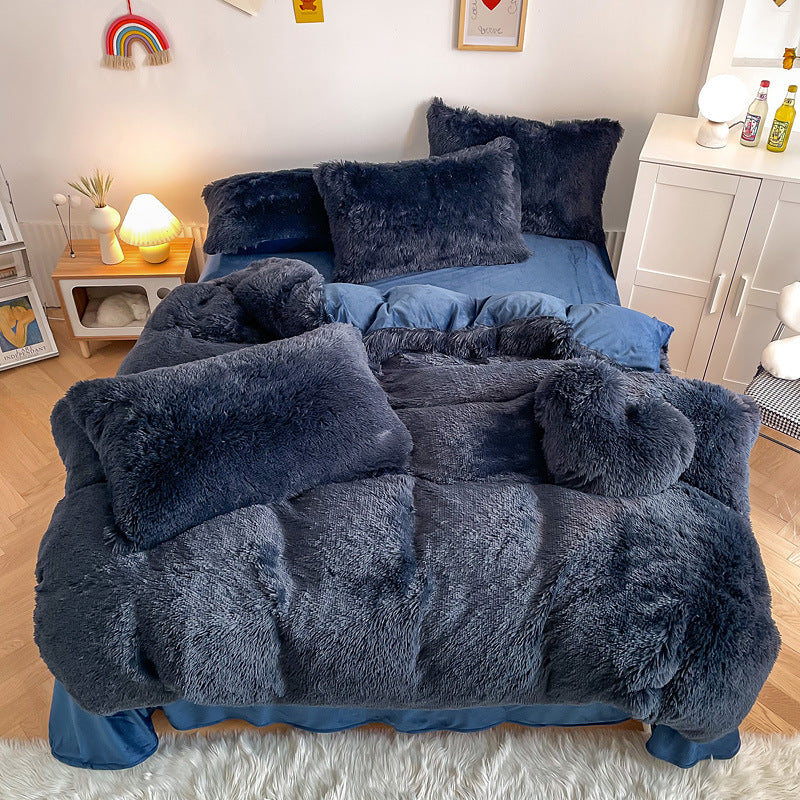 Cloud Mink Long-Haired Four-Piece Set, Thickened and Warm