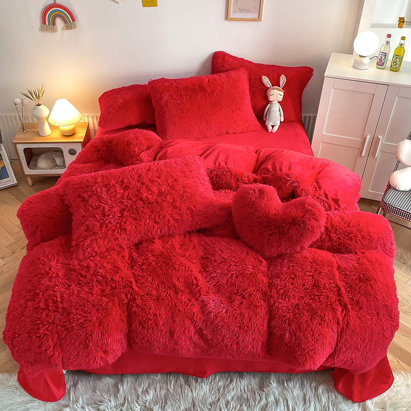 Cloud Mink Long-Haired Four-Piece Set, Thickened and Warm