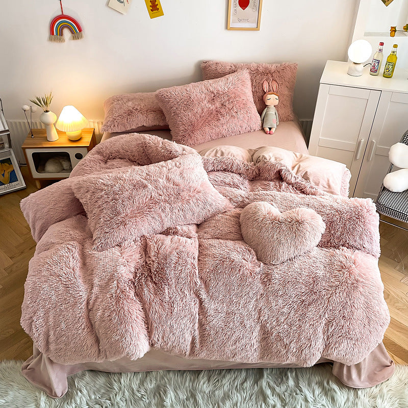 Cloud Mink Long-Haired Four-Piece Set, Thickened and Warm