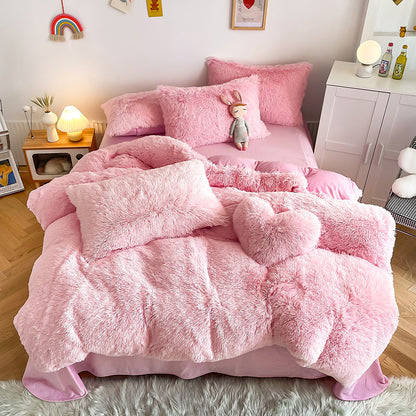 Cloud Mink Long-Haired Four-Piece Set, Thickened and Warm