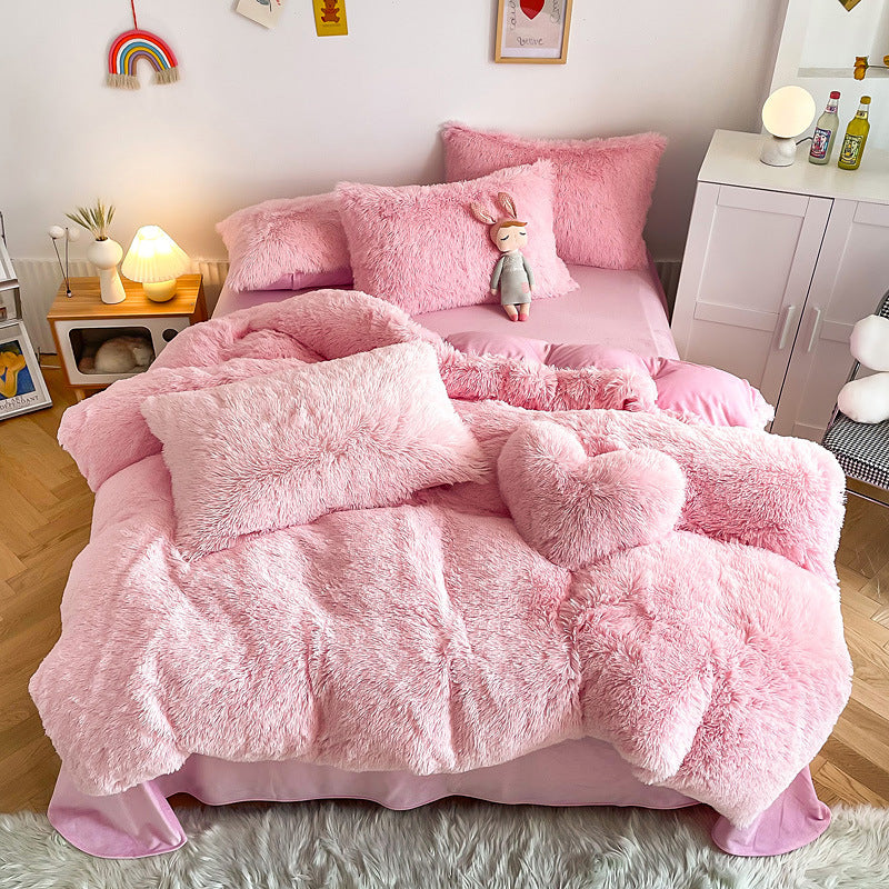 Cloud Mink Long-Haired Four-Piece Set, Thickened and Warm