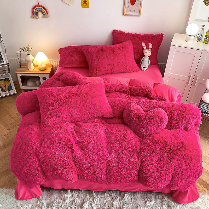 Cloud Mink Long-Haired Four-Piece Set, Thickened and Warm