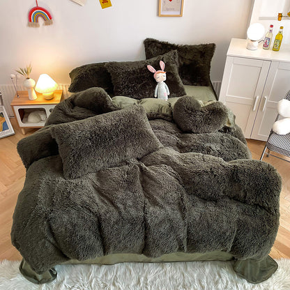 Cloud Mink Long-Haired Four-Piece Set, Thickened and Warm