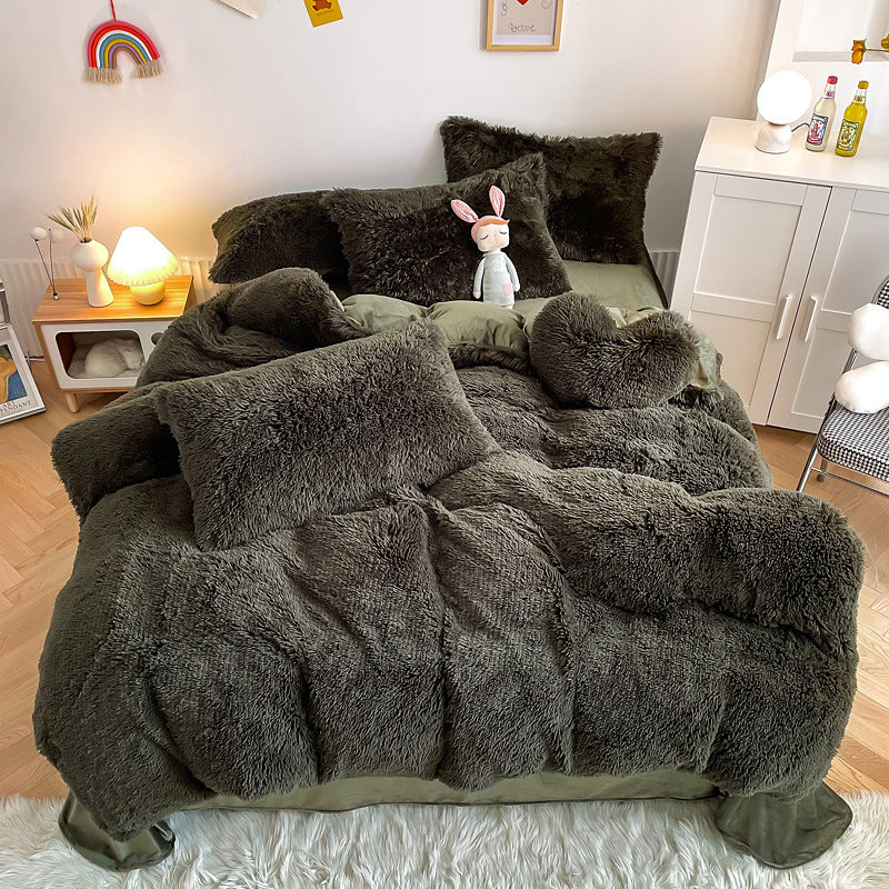 Cloud Mink Long-Haired Four-Piece Set, Thickened and Warm