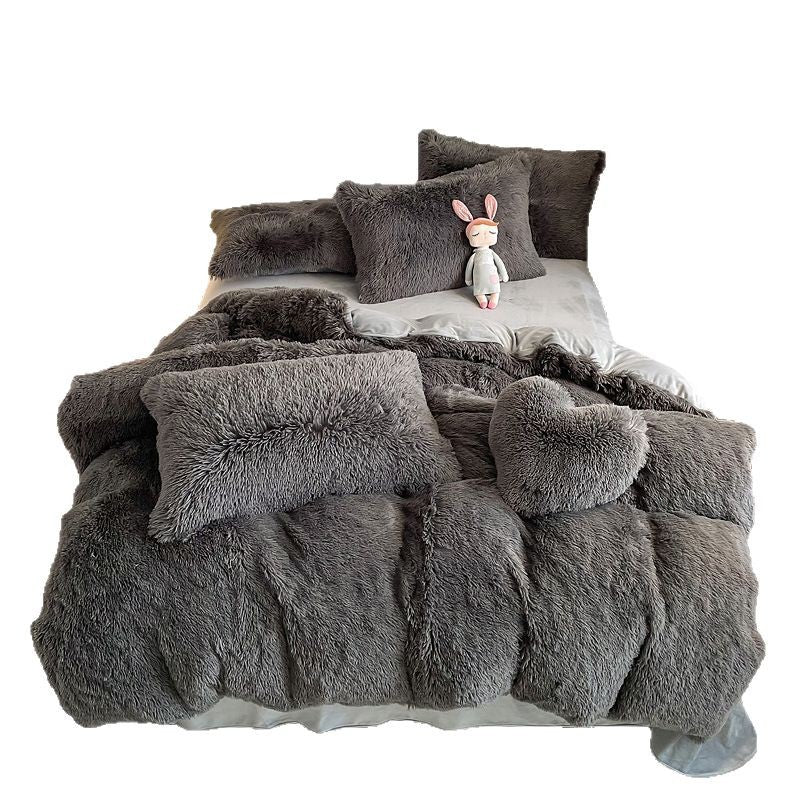 Cloud Mink Long-Haired Four-Piece Set, Thickened and Warm