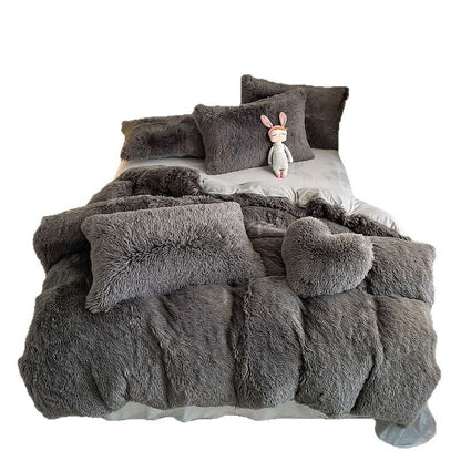 Cloud Mink Long-Haired Four-Piece Set, Thickened and Warm