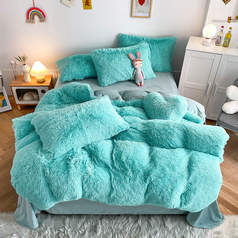 Cloud Mink Long-Haired Four-Piece Set, Thickened and Warm