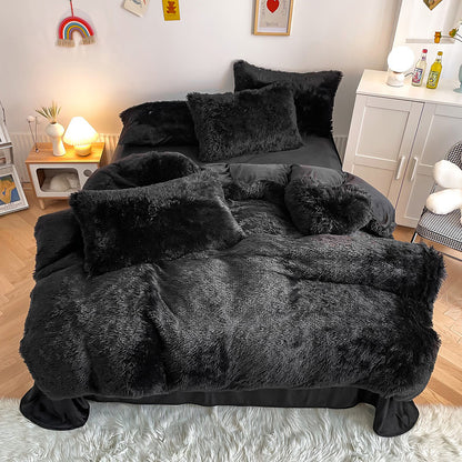 Cloud Mink Long-Haired Four-Piece Set, Thickened and Warm