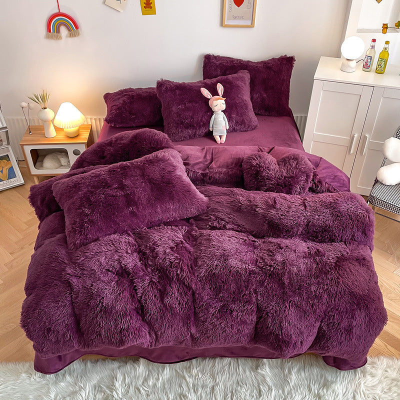Cloud Mink Long-Haired Four-Piece Set, Thickened and Warm