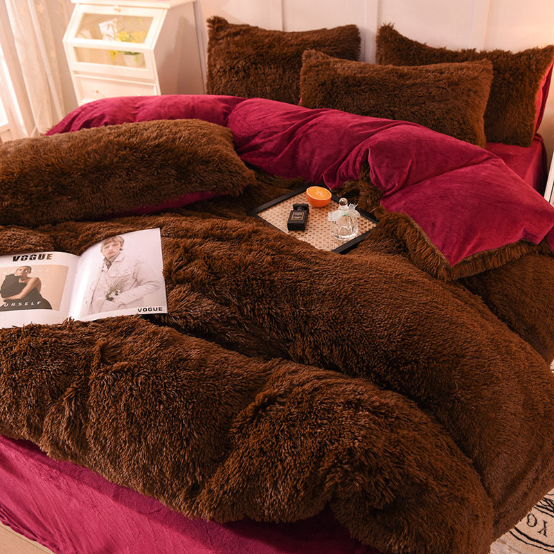 Cloud Mink Long-Haired Four-Piece Set, Thickened and Warm