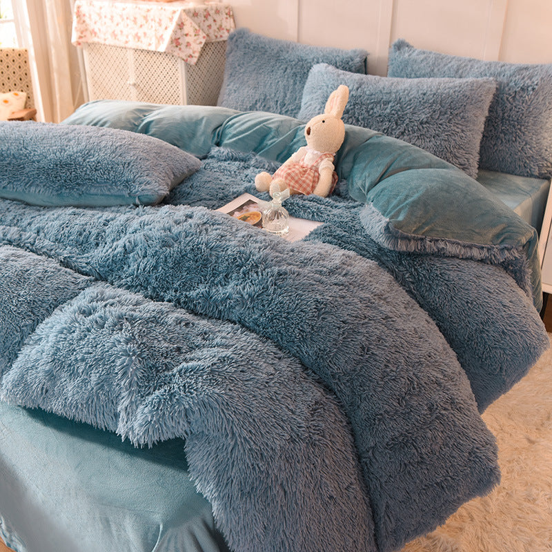 Cloud Mink Long-Haired Four-Piece Set, Thickened and Warm