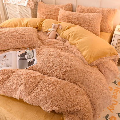 Cloud Mink Long-Haired Four-Piece Set, Thickened and Warm