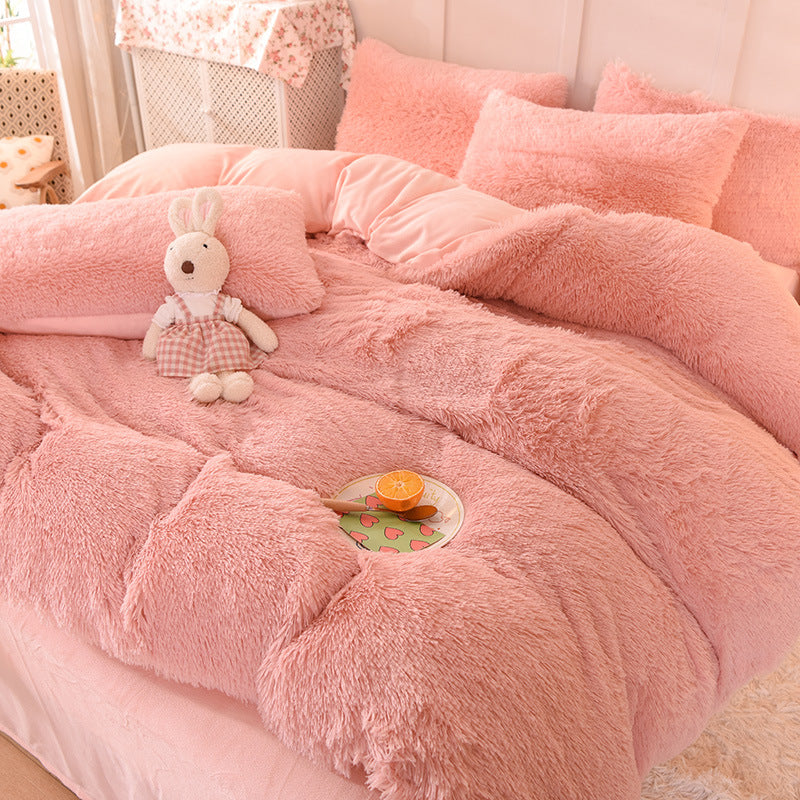 Cloud Mink Long-Haired Four-Piece Set, Thickened and Warm
