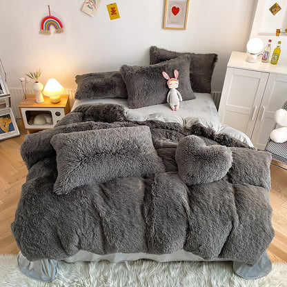 Cloud Mink Long-Haired Four-Piece Set, Thickened and Warm