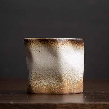 Coarse earthenware pleated tea cup