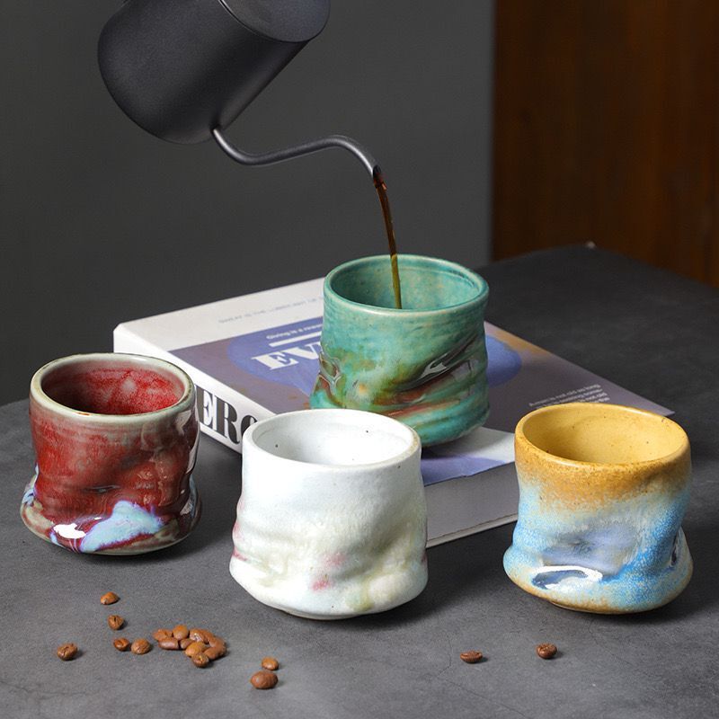 Coarse earthenware pleated tea cup