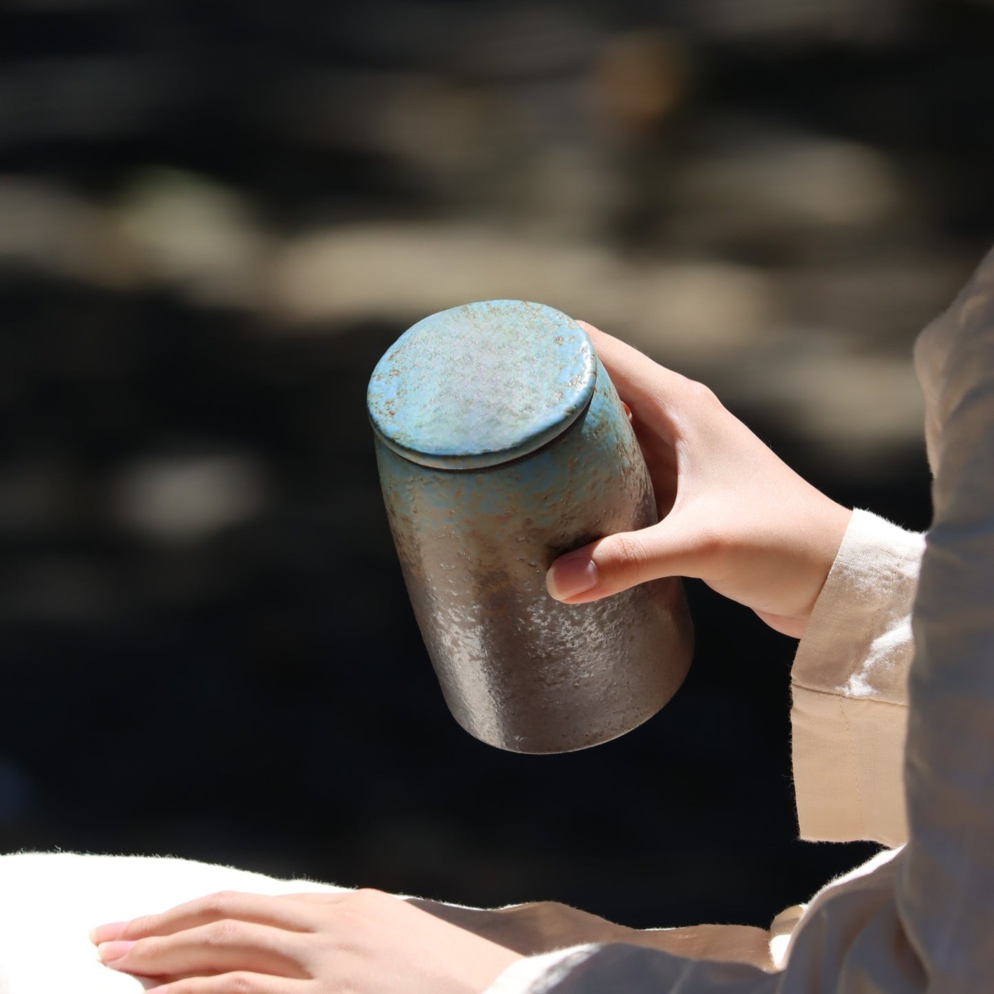 Coarse pottery tea canister