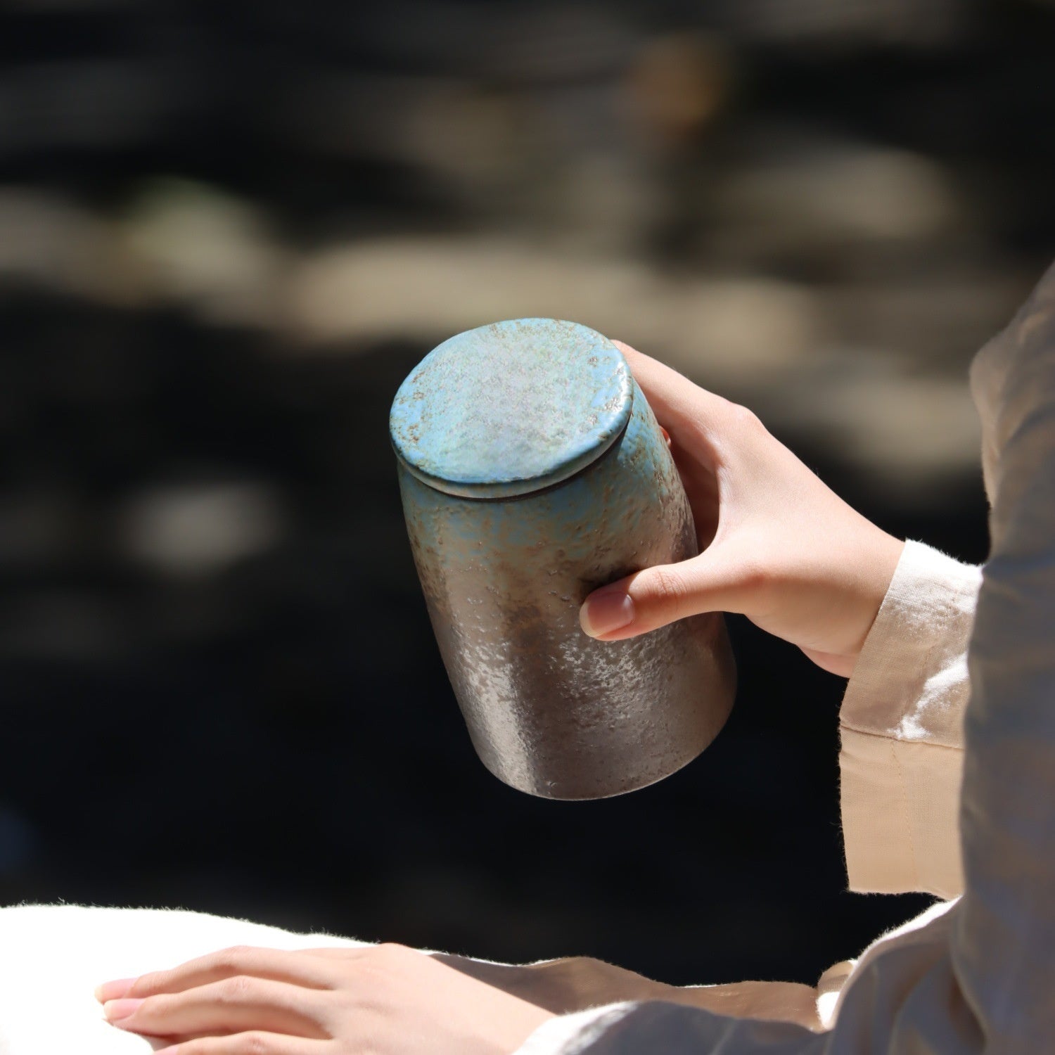 Coarse pottery tea canister