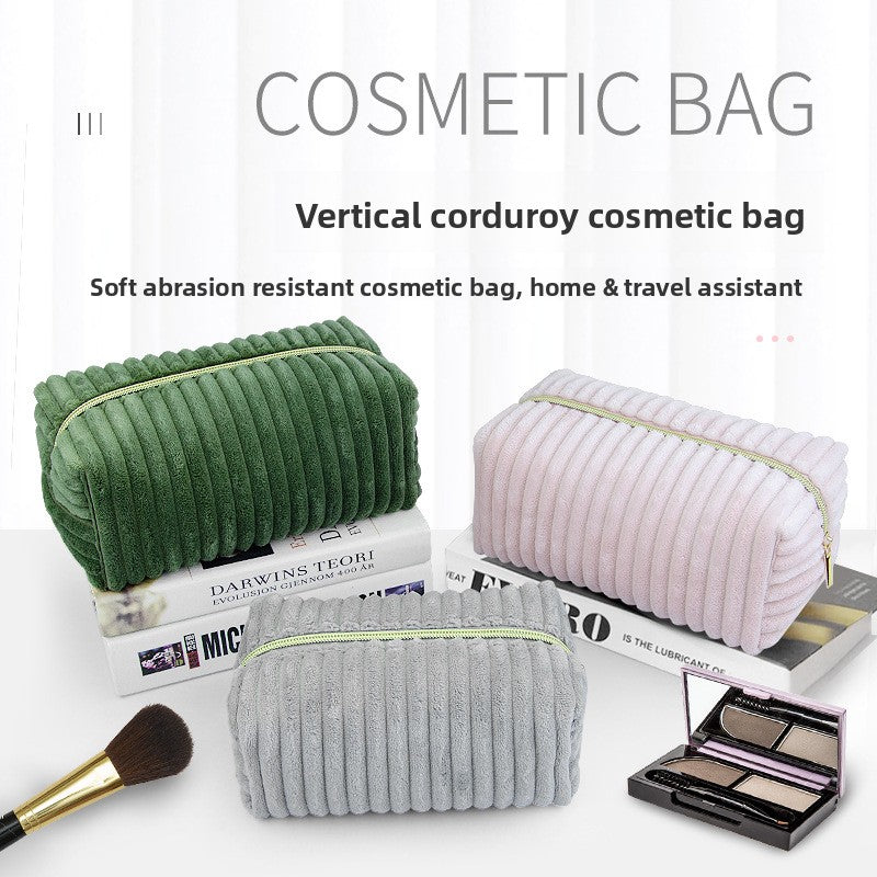 Coarse-striped corduroy cosmetic bag