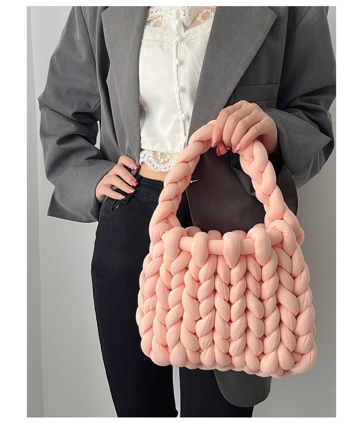 Coarse wool hand-woven bag material bag