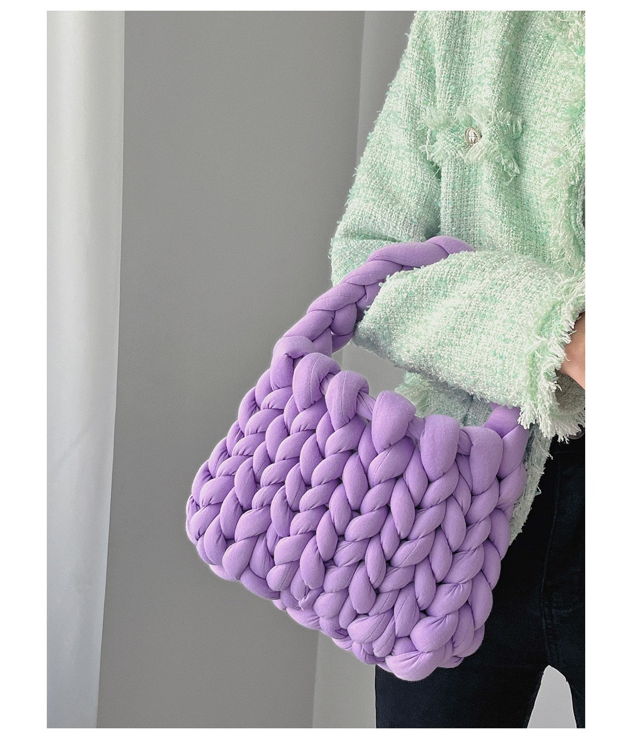 Coarse wool hand-woven bag material bag
