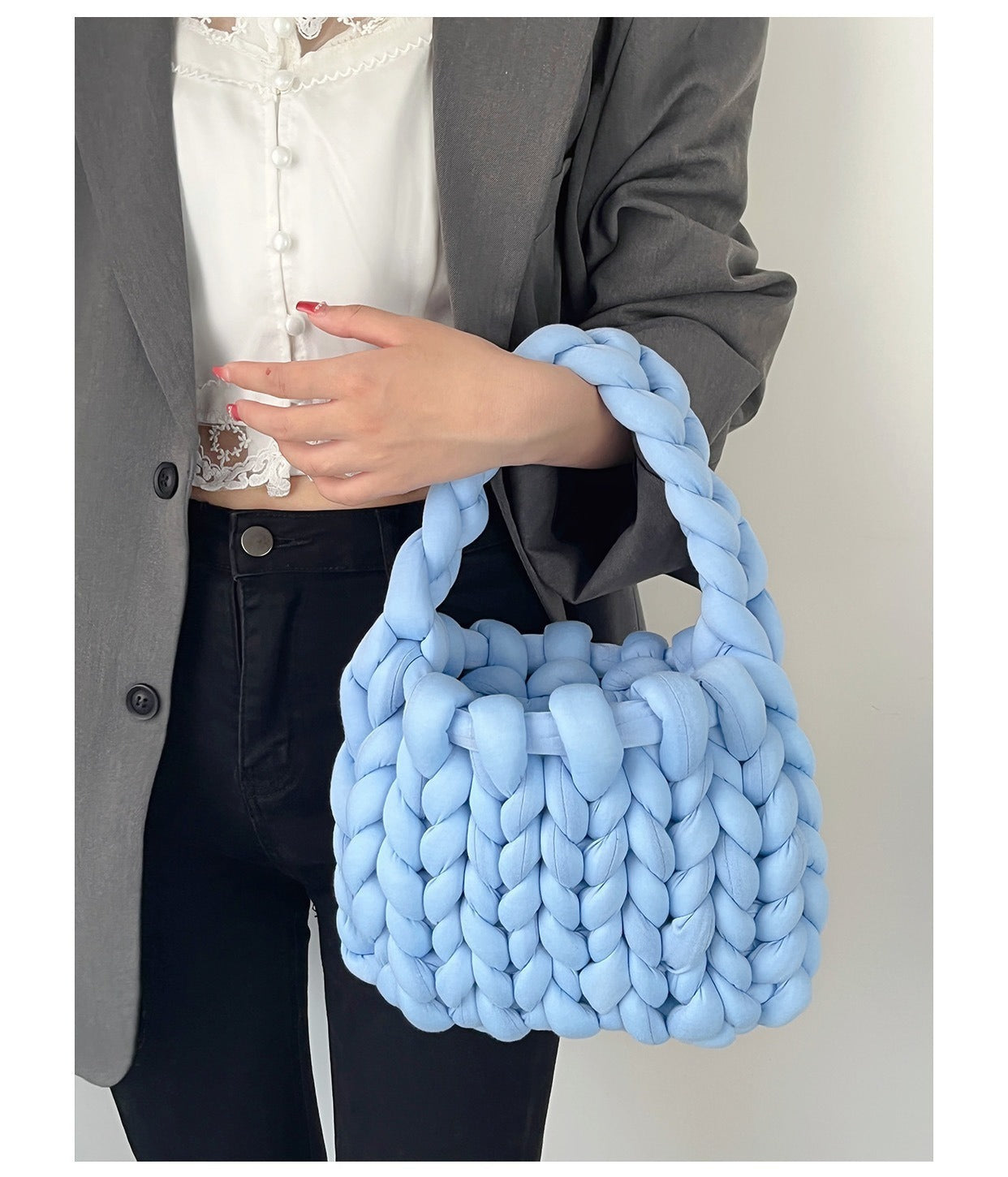 Coarse wool hand-woven bag material bag
