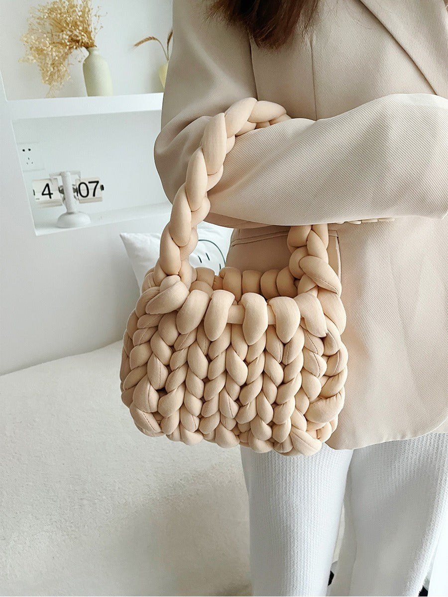 Coarse wool hand-woven bag material bag