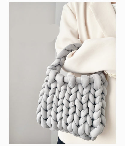 Coarse wool hand-woven bag material bag