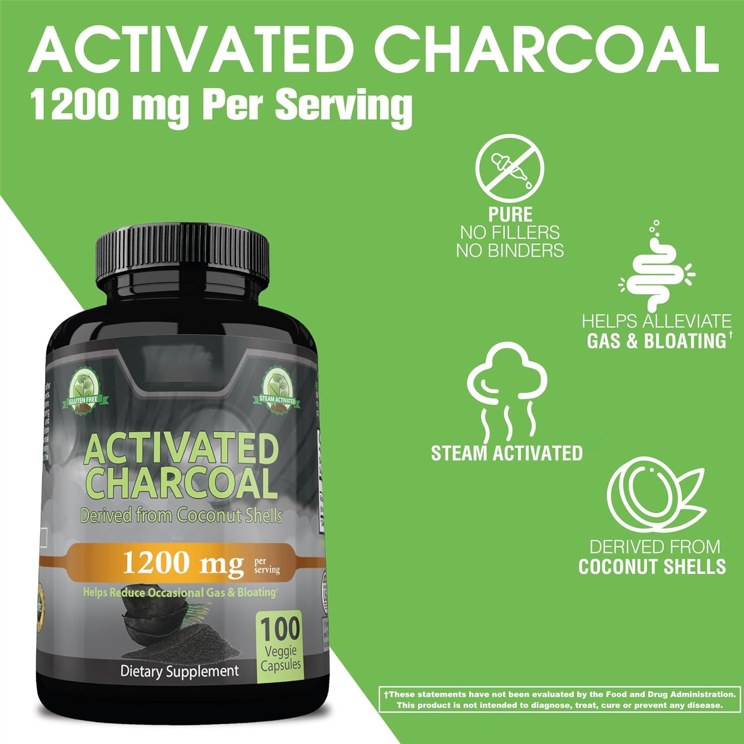 Coconut Charcoal Capsules Dietary Supplement