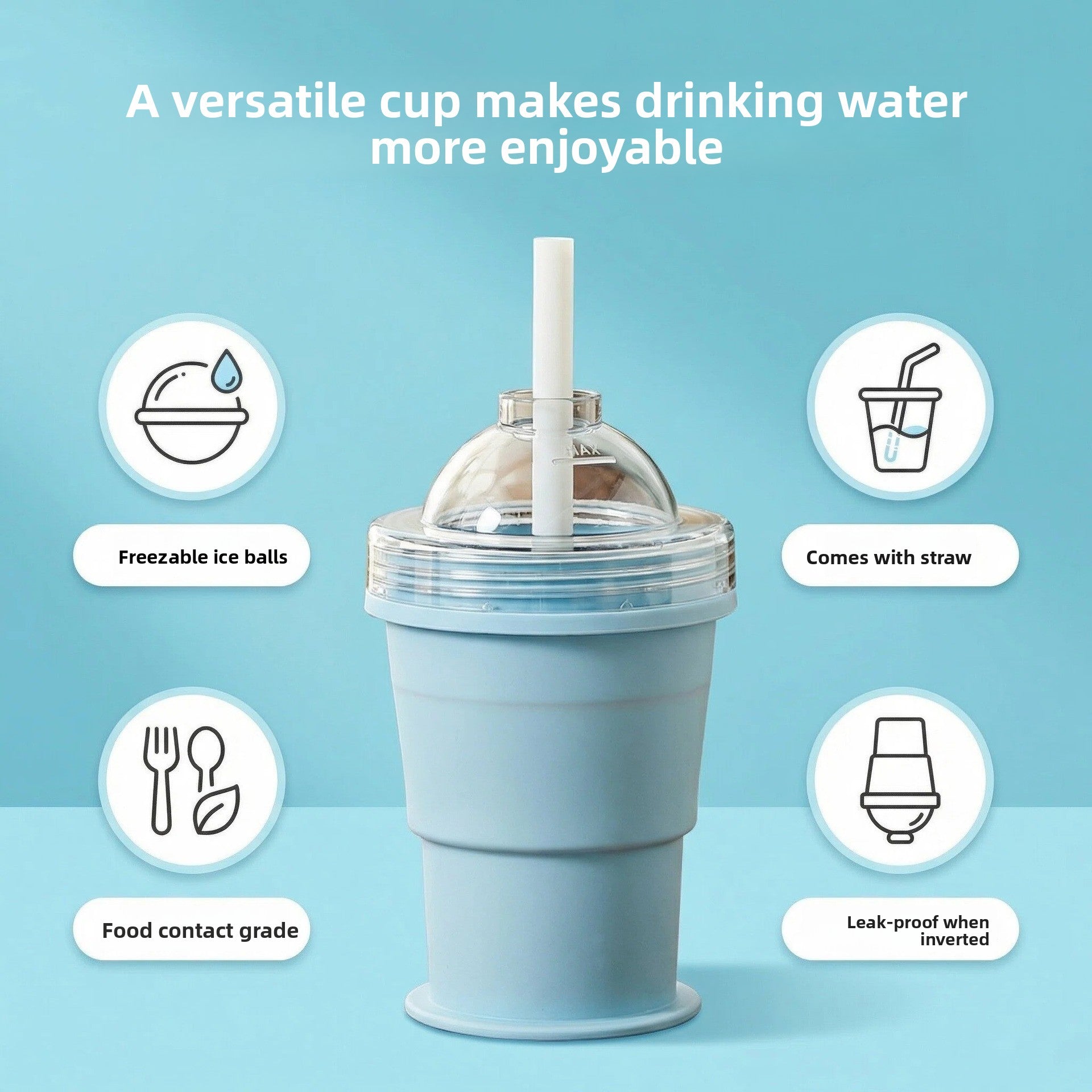 Collapsible Silicone Cup with Straw