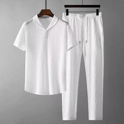 Collar Short-Sleeved Two-Piece Set