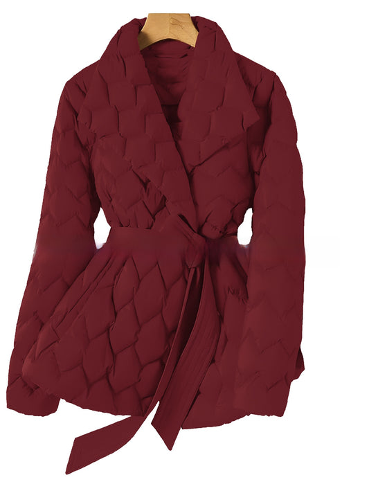 Collared and waist-hugging long cotton coat