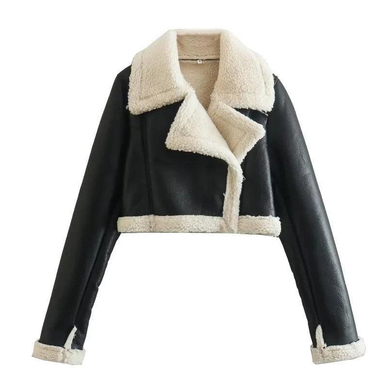 Collared fleece short jacket coat