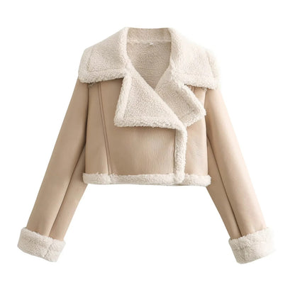 Collared fleece short jacket coat