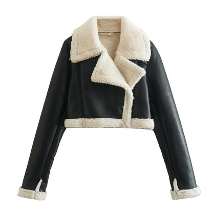 Collared fleece short jacket coat