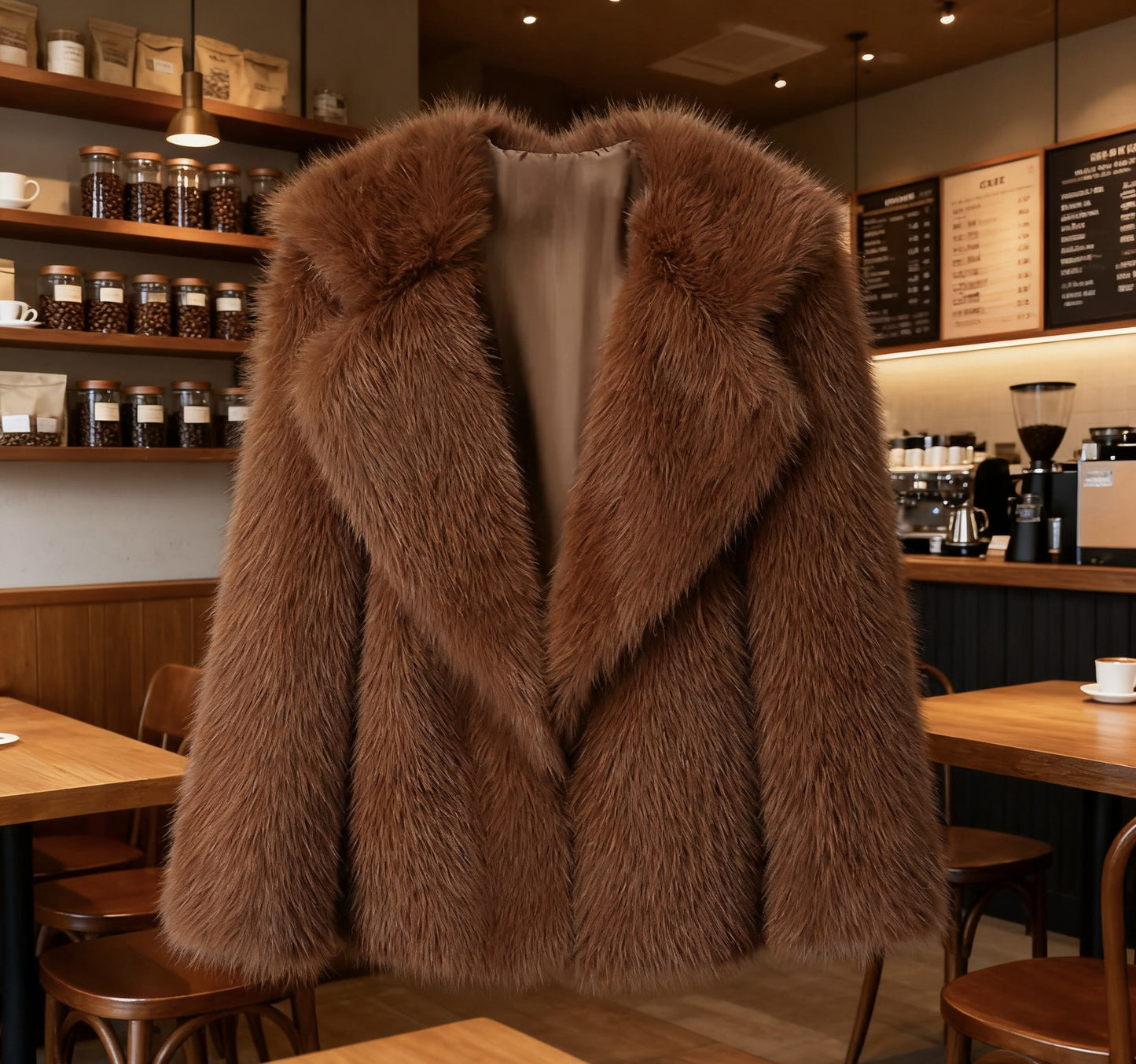 Collared fur coat