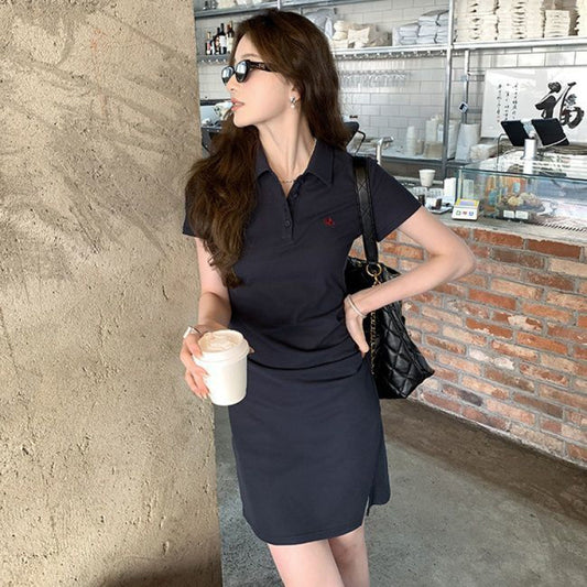 College-style collar embroidered dress