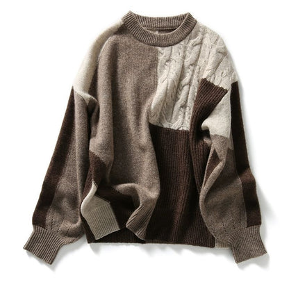 Color Block Cable Knit Womens Sweater